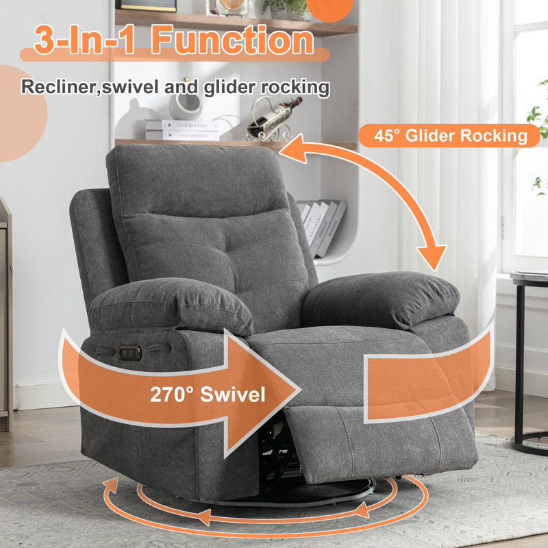 Brayden Studio Smart Power Recliner Glider Chair With Bluetooth Speaker 270 Swivel Led Lighting Storage Usb type C Ports And More Wayfair